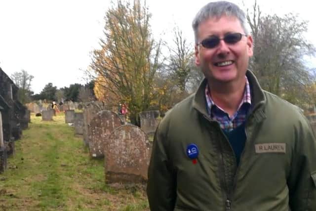 Paul Jameson, chairman of the Battle of Hatfield Society ouside Cuckney church where hundreds of skeletons are believed to be buried.