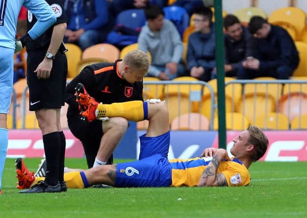 Mansfield Town v Barnet
English League Football - Sky BET League Two
Field Mill, Mansfield, England
10th September 2016

Mansfield Town's George Taft gets treatment before leaving the pitch injured

Picture by Dan Westwell

dan.westwell@btinternet.com
07793 733140