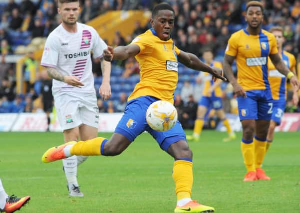 Mansfield Town v Barnet.
Mitchell Rose pulls the trigger in the 12 minute.