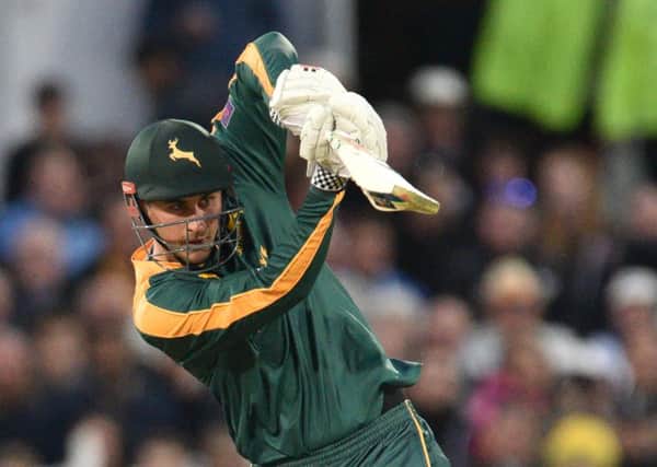 THUMPING SUCCESS -- Notts Outlaws Alex Hales thumps a four during the NatWest T20 Blast that has proved so popular with cricket fans. (PHOTO BY: Simon Trafford).
