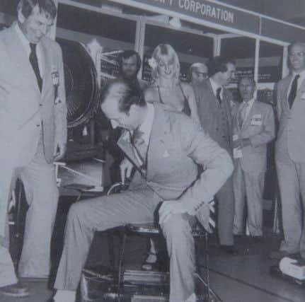 Prince Michael of Kent rides on an 'air-bearing' - similar to those that Colin used to make the Millennium Flacon glide across a movie set/