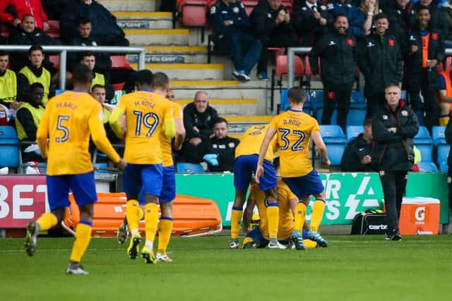 Mansfield Town's Pat Hoban celebrates his goal - Pic by Chris Holloway