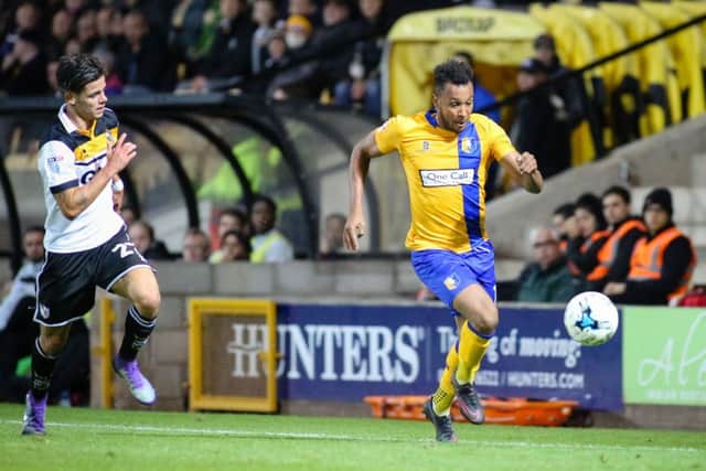 Mansfield Town's Matt Green makes a break for goal - Pic Chris Holloway
