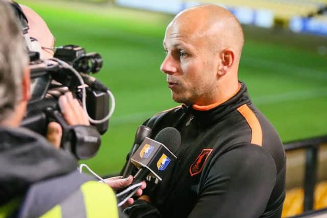 Mansfield Town's Manager Adam Murray speaks wih the Press - Pic Chris Holloway