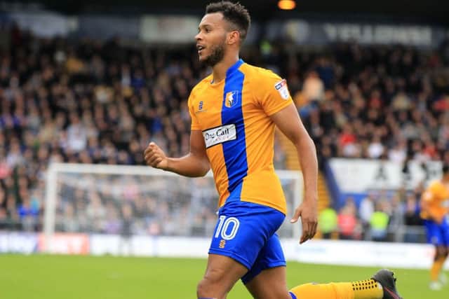 Mansfield Town v Notts County, Saturday October 8th 2016. Mansfield Town player Matt Green celebrates after scoring his 2nd goal of the game. Picture: Chris Etchells