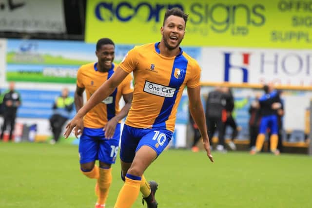 Mansfield Town v Notts County, Saturday October 8th 2016. Mansfield Town player Matt Green celebrates after scoring. Picture: Chris Etchells