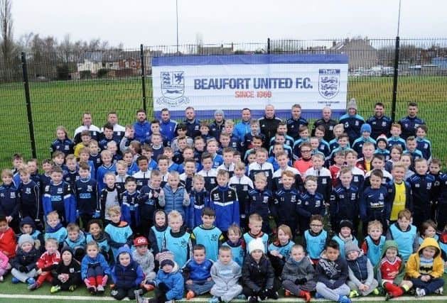 The massed ranks of Beaufort United, who are campaigning to get their own home ground.