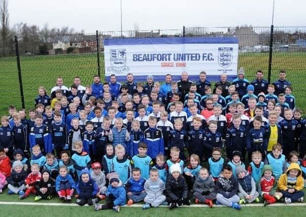 The massed ranks of Beaufort United, who are campaigning to get their own home ground.