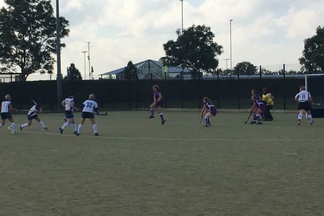 GOAL! -- Amy Butler fires home North Nottss fourth goal from a short corner in the 4-1 victory at Towcester in the Midland Womens Hockey league.