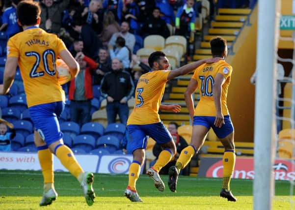 Mansfield Town v Wycombe Wanderers.
Matt Green celebrates his equalising goal.