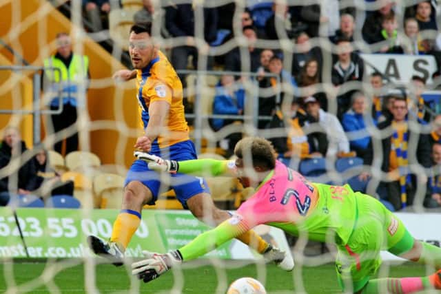 Mansfield Town v Wycombe Wanderers.
Pat Hoban fires wide in the first half.