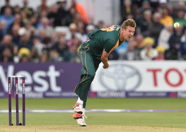 ON THE BALL -- Nottinghamshire seamer Jake Ball, who could be on the brink of a return to the England Test team in Bangladesh and India this winter after impressing in one-day internationals. (PHOTO BY: Simon Trafford).