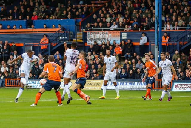 Mansfield Town's Krystian Pearce takes a shot - Pic by Chris Holloway