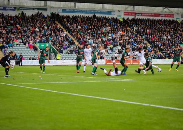 Mansfield Town attack the Plymouth goal - Pic Chris Holloway