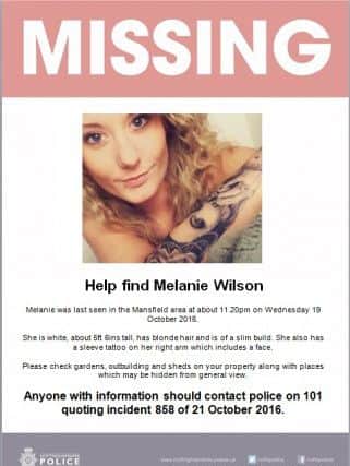 Police have released a missing person poster as the search for Melanie Wilson is stepped up.