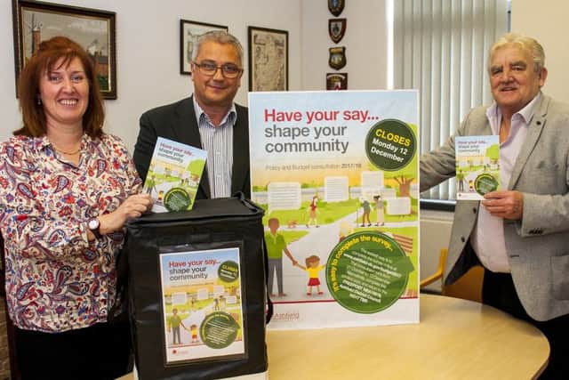 Launching Ashfield District Council's budget survey are council leader Coun Cheryl Butler, Coun Tim Brown and Coun Jim Aspinall.