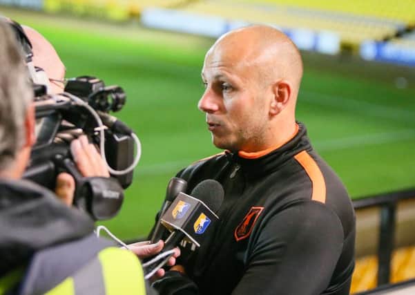 Mansfield Town's Manager Adam Murray speaks wih the Press - Pic Chris Holloway