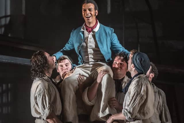 BILLY BUDD by Britten;
Opera North;
Photo by Clive Barda
RODERICK WILLIAMS as Billy Budd;
GARRY WALKER - Conductor; ORPHA PHELAN - Director; LESLIE TRAVERS - Set & Costume Designer; THOMAS C. HASE - Lighting designer;
LYNNE HOCKNEY - Movement director;
WILL TRISTRAM - Fight director;
Credit: © CLIVE BARDA/ ArenaPAL;