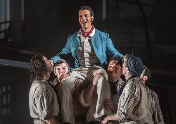 BILLY BUDD by Britten;
Opera North;
Photo by Clive Barda

RODERICK WILLIAMS  as Billy Budd;              

GARRY WALKER - Conductor;                        ORPHA PHELAN - Director;                             LESLIE TRAVERS - Set & Costume Designer;  THOMAS C. HASE - Lighting designer;
LYNNE HOCKNEY - Movement director;
 WILL TRISTRAM -  Fight director;

Credit: Â© CLIVE BARDA/ ArenaPAL;