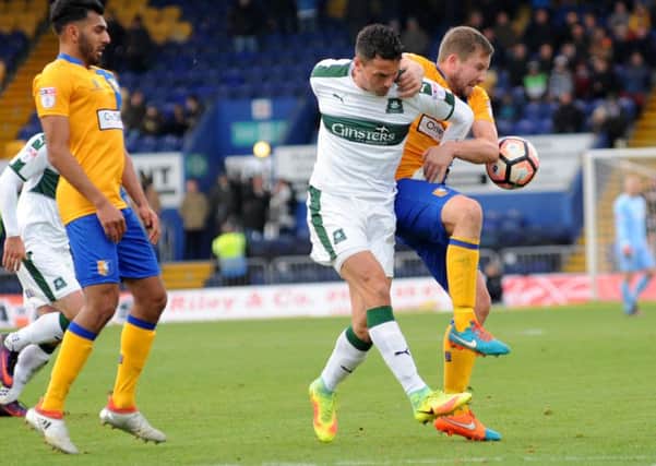Mansfield Town v Plymouth Argyle.
Jamie McGuire in first half action at the One Call Stadium on Saturday afternoon.