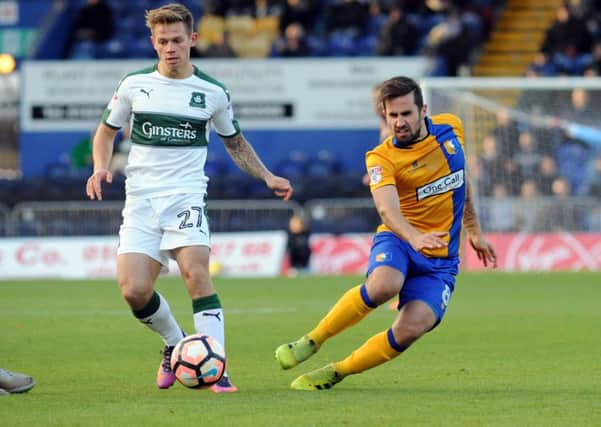 Mansfield Town v Plymouth Argyle.
Chris Clements in first half action.