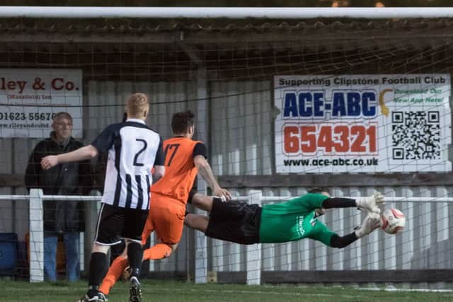 A Great second half save by Clipstone's Jamie Bailey to keep teh team in the game v Athersley