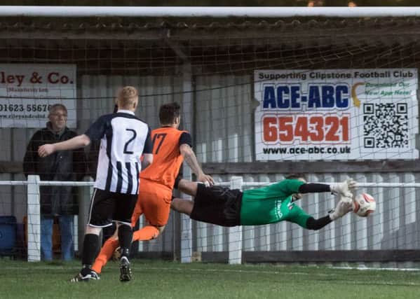 A Great second half save by Clipstone's Jamie Bailey to keep teh team in the game v Athersley