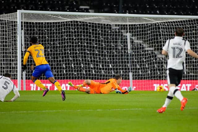 Mansfield Town's Ashley Hemmings opens the scoring - Pic by Chris Holloway
