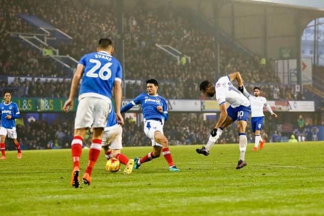 Mansfield Town's Matt Green shoots - Pic by Chris Holloway