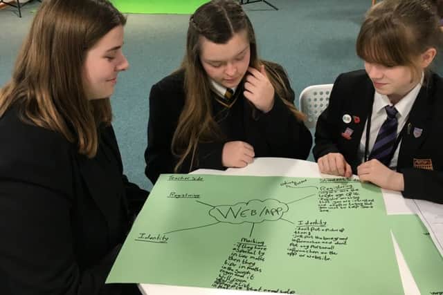 DIGITAL DILIGENCE -- three of the Dukeries Academy pupils at the Digital Day.
