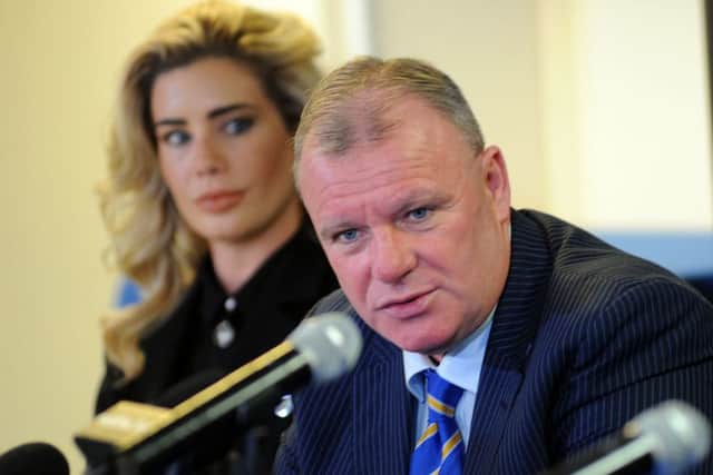 New Mansfield Town manager, Steve Evans at a press conference at the One Call Stadium on Wednesday, flanked by Caroline Radford.