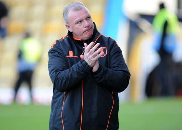 Mansfield Town v Crawley Town.
Stags' new manager Steve Evans applauds the West Stand crowd.