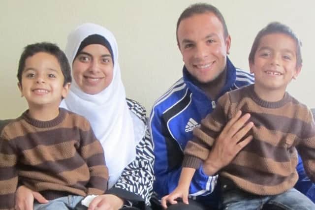 Fahd Saleh with sons Omar, Nour and wife Tahrir Alokla, who has aspirations to be an interpreter. (Courtesy Andrew Aloia, BBC Sport)