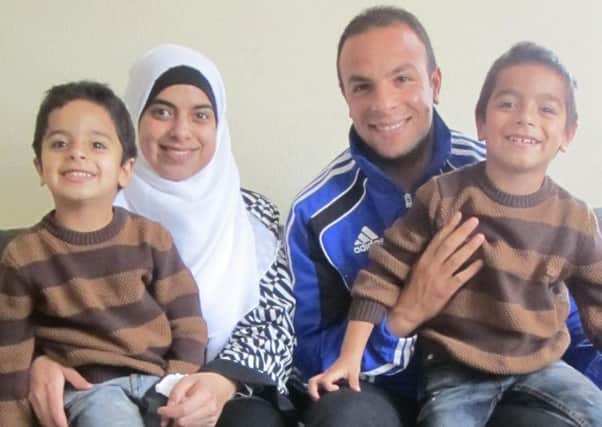 Fahd Saleh with sons Omar, Nour and wife Tahrir Alokla, who has aspirations to be an interpreter. (Courtesy Andrew Aloia, BBC Sport)