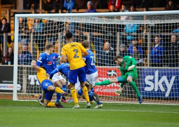 Mansfield Town's Pat Hoban opens the scoring - Pic by Chris Holloway