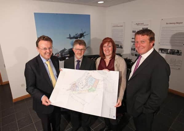 From left, Ian Campbell, Property Director, Rolls-Royce; Councillor Alan Rhodes, Leader, Nottinghamshire Country Council; Councillor Cheryl Butler, Leader, Ashfield District Council; and Matt Crompton, Joint Managing Director, Muse Developments.
