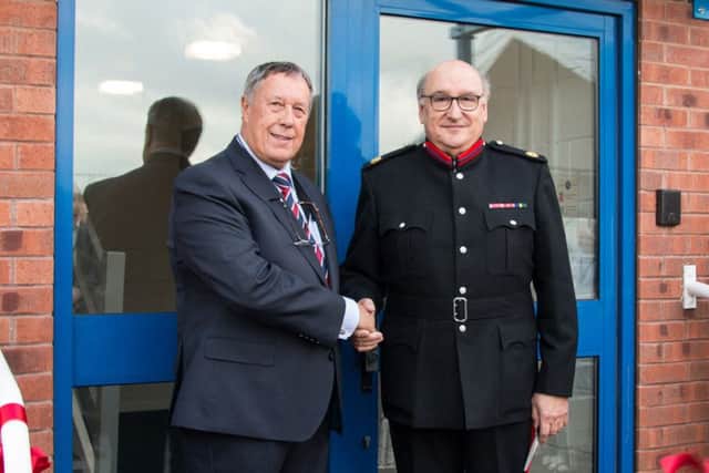 YES managing director Roy Burton (left) welcomes Colonel Tim Richmond, Vice-Lord Lieutenant of Nottinghamshire, to the opening ceremony.