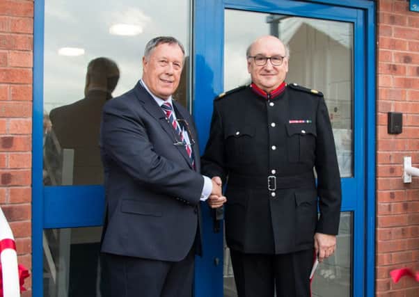 YES managing director Roy Burton (left) welcomes Colonel Tim Richmond, Vice-Lord Lieutenant of Nottinghamshire, to the opening ceremony.