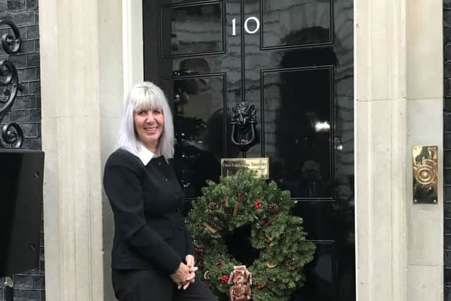 APTCOO chief executive officer Carol Burkitt outside 10 Downing Street.