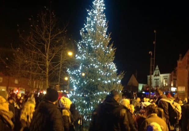 Hucknall's Christmas tree lights in the Market Place