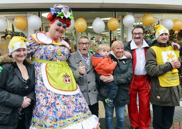 Chuckle Brothers surpise visit to Bulwell MarieCurie shop.