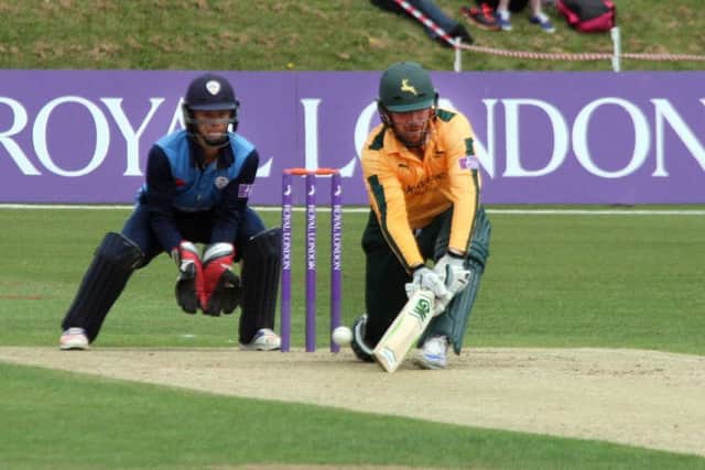 Notts Outlaws Dan Christian reverse sweeps Matt Critchley for 4.