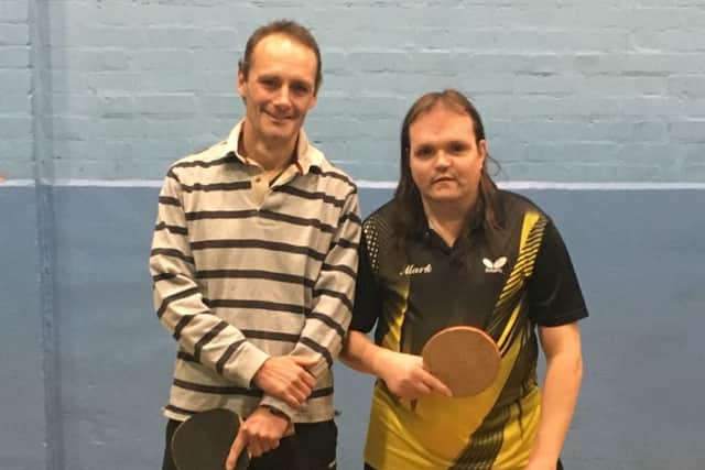 Champion Alan Kenyon (left) and runner-up Mark Sansom after the annual Yuletide Cup in the Mansfield Table Tennis League.