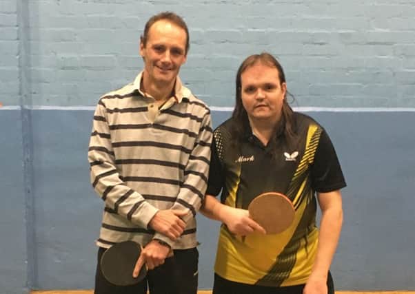 Champion Alan Kenyon (left) and runner-up Mark Sansom after the annual Yuletide Cup in the Mansfield Table Tennis League.