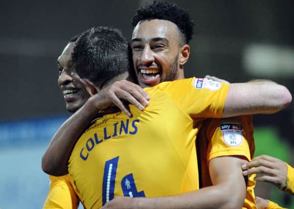 Mansfield Town v Crewe Alexander.
Rhys Bennett celebrates the third goal for the Stags against Crewe on Saturday.