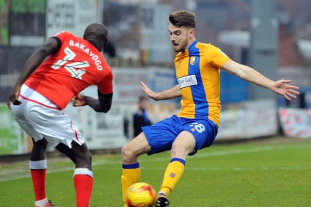 Mansfield Town v Crewe Alexander.
New signing Ben Whiteman in first half action.