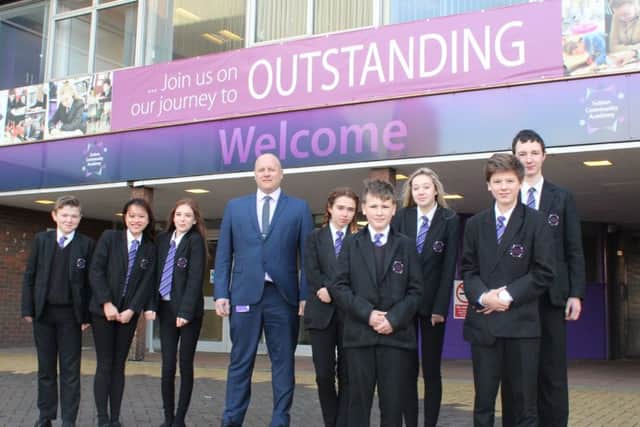 Principal Tim Croft with some of the pupils at Sutton Community Academy.