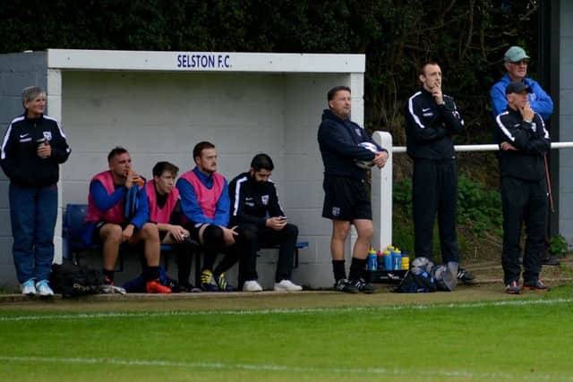 Selston FC v Southwell City, the Selston dugout