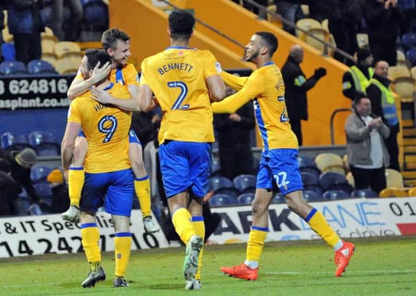 Mansfield Town v  Oldham Athletic.
Celebrations after Mansfield's second goal on Tuesday night.