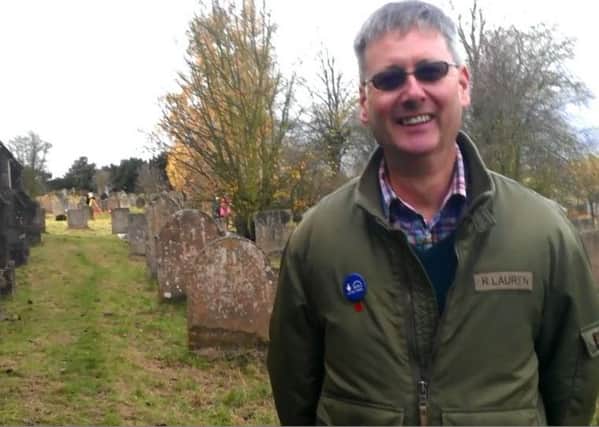 Paul Jameson, chairman of the Battle of Hatfield  Society ouside Cuckney church where hundreds of skeletons are believed to be buried.